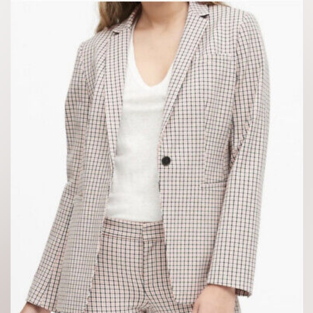 New Banana Republic Long and Lean Pink Bree Plaid Blazer. 